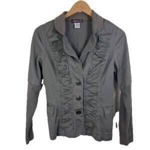 XCVI Olive Gray Ruched panel Mixed Media Lagenlook Cotton Blazer Jacket Coat LG